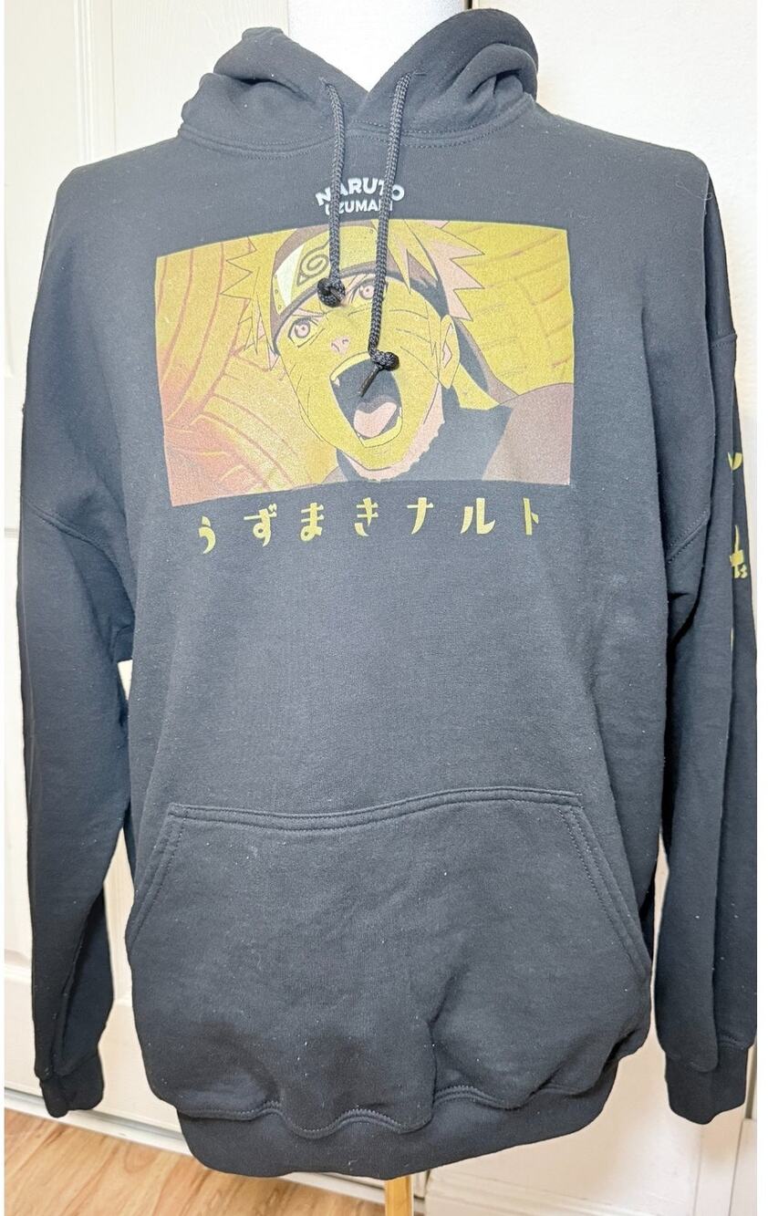 Naruto Shippuden 20th Anniversary XL Black Graphic Hoodie Anime Manga Streetwear